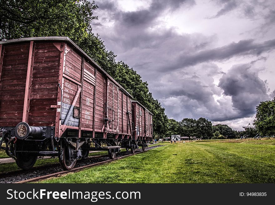 An old boxcar used to carry freight.