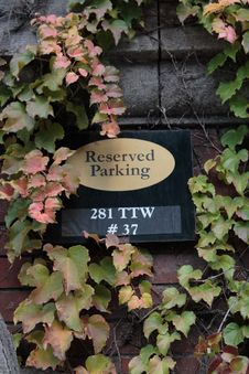 Reserved Parking Sign And Ivy On A Brick Wall Royalty Free Stock Photography Reserved Parking Sign And Ivy On A Brick Wall Royalty Free Stock Photography