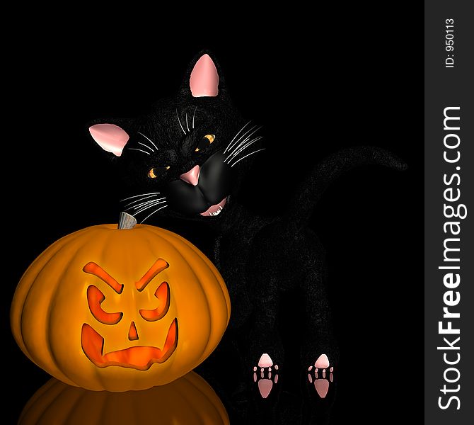 Halloween Jack-o-lantern and black kitten. Halloween Jack-o-lantern and black kitten