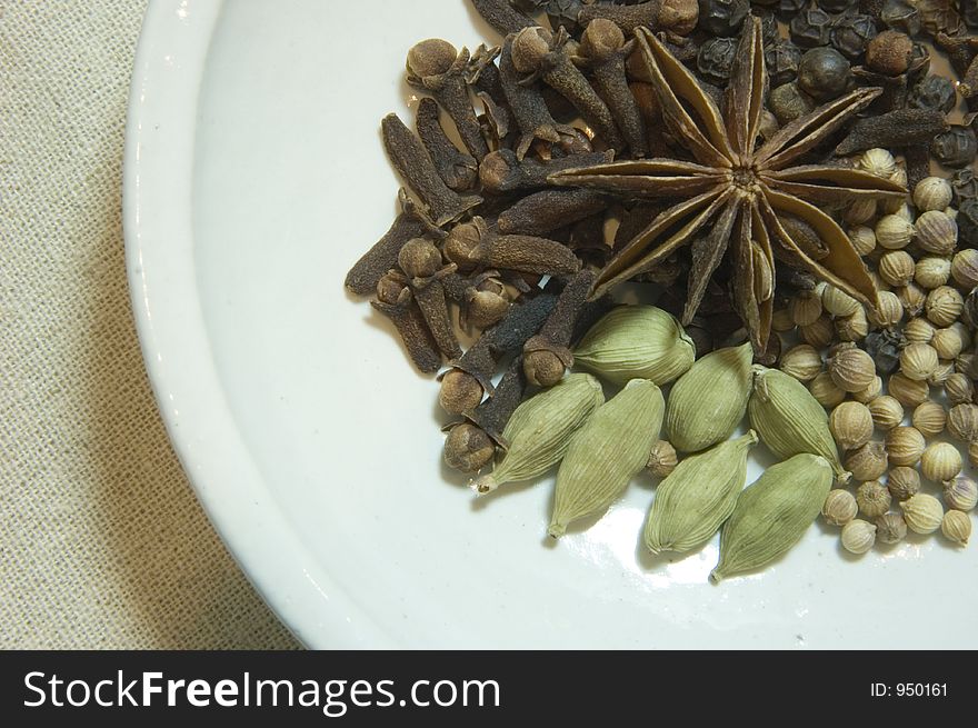 Plate of Spices with the focus on the star anise