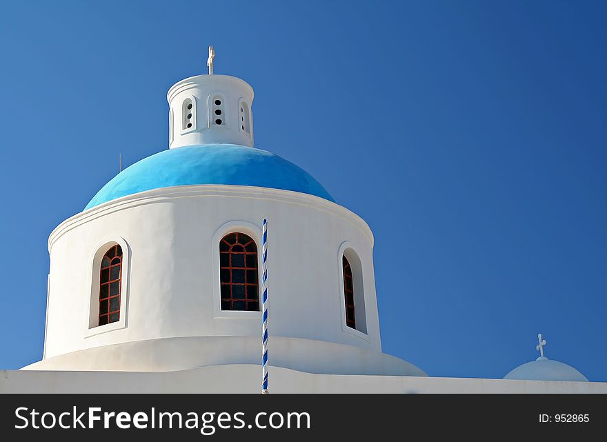 Blue domed church in Santorini Island, Greece