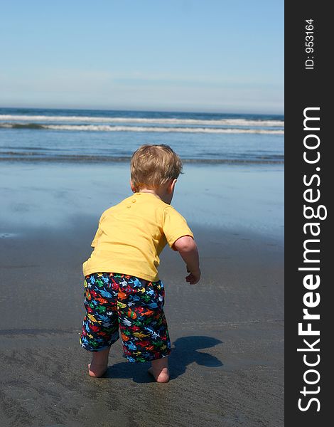 Small child has fun  at the beach. Small child has fun  at the beach