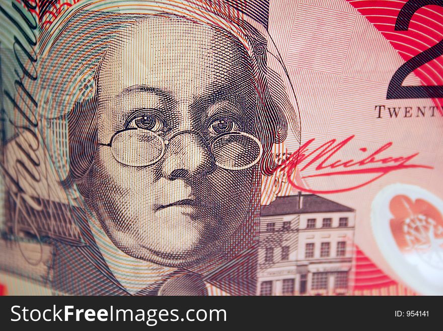 Detail Australian $20 bill. Detail Australian $20 bill