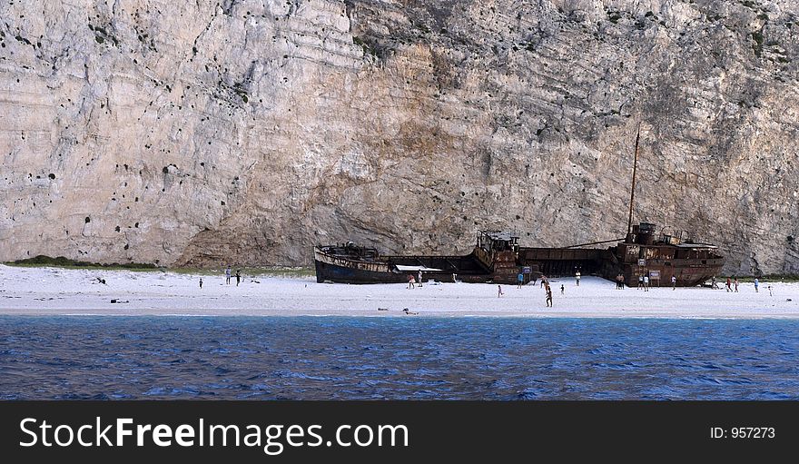 Stranded shipwreck at the Greek island of Zakynthos