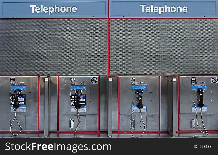 Row of payphones at airport. Row of payphones at airport