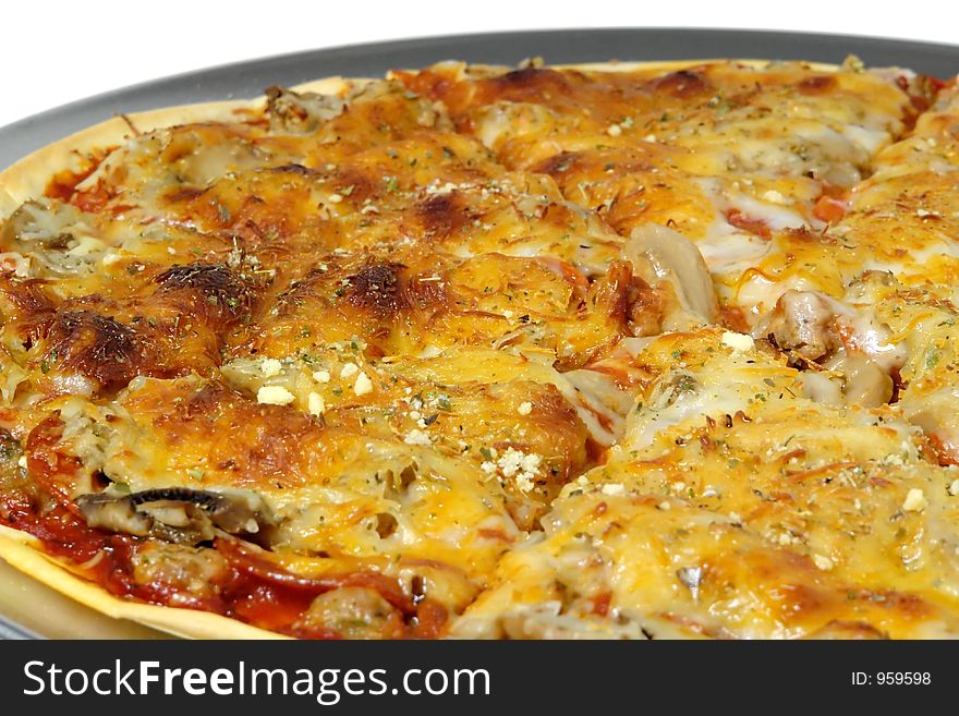 Closeup of cooked pizza