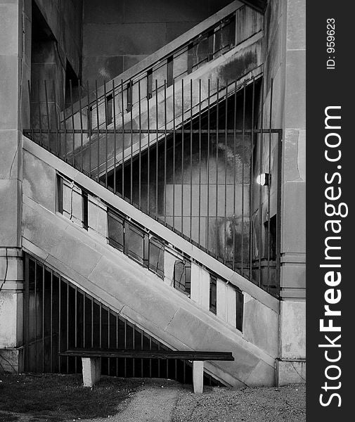 Greystone Concrete Stairs with bench, black and white. Greystone Concrete Stairs with bench, black and white