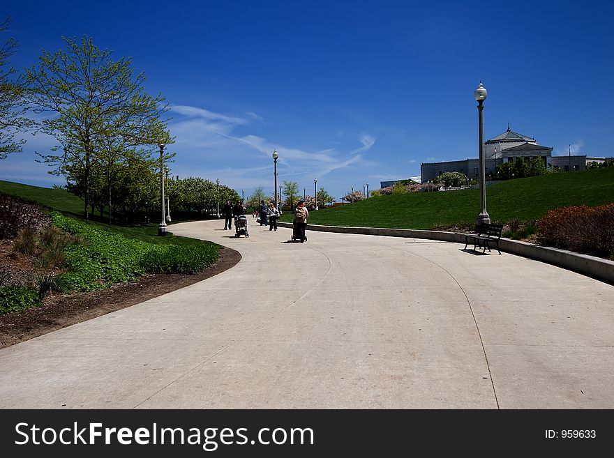 Path leading towards Chicago's Museum Campus. Path leading towards Chicago's Museum Campus