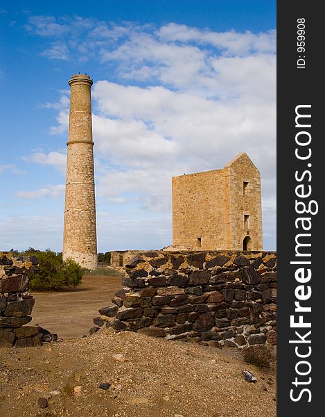 The dominating chimney of the Hughes engine house at Moonta Mines, South Australia. The dominating chimney of the Hughes engine house at Moonta Mines, South Australia.