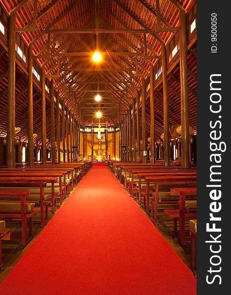 Inside of wood church in Yasothorn province, northeast of Thailand. Inside of wood church in Yasothorn province, northeast of Thailand