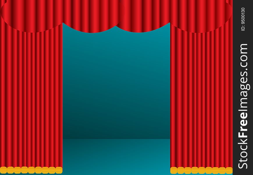 Red curtain with blue background. Red curtain with blue background