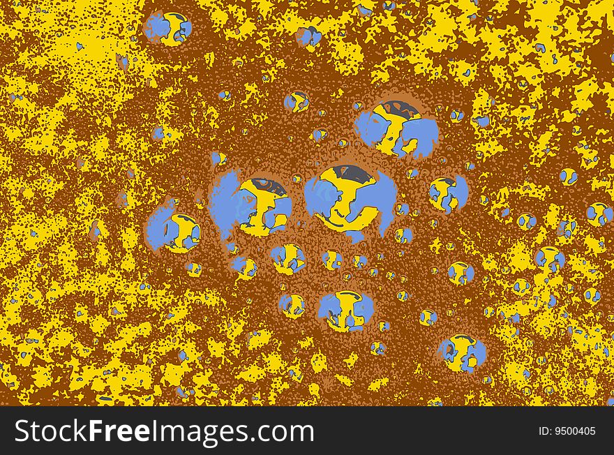 Abstract colored background. Blue bubbles on brown background
