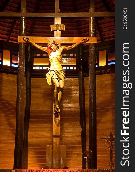 Inside of wood church in Yasothorn province, northeast of Thailand. Inside of wood church in Yasothorn province, northeast of Thailand