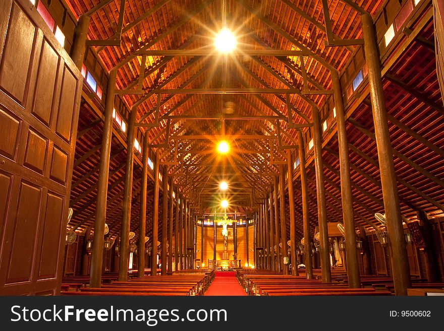 Biggest catholic wood church of Thailand