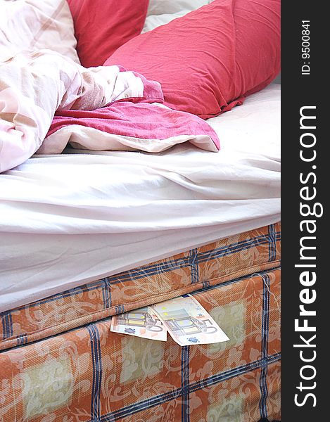 Two fifty euro notes under a mattress. Two fifty euro notes under a mattress
