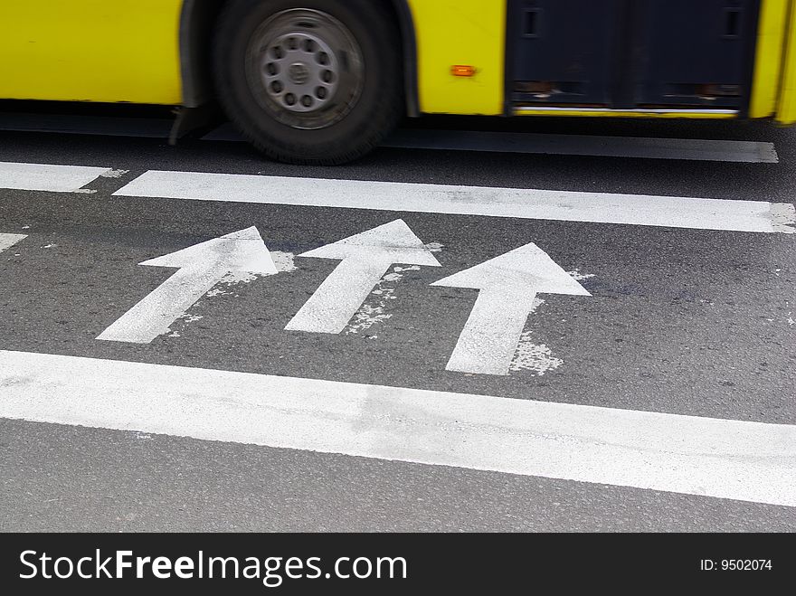 Bus moving trough the crossroad. Bus moving trough the crossroad