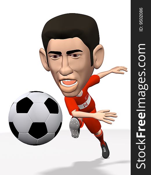 3d illustration of soccer player in action with soccer ball.