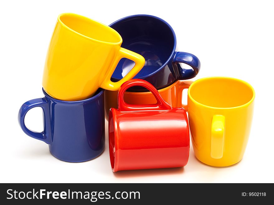 Beautiful color cups on a white background