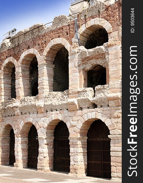 Colosseum, details amphitheatre Arena in Verona, Italy