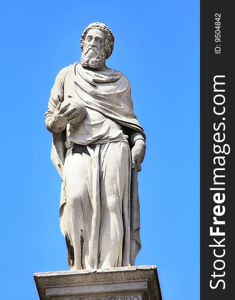 Details statue of Fracastoro in piazza Signoria, Verona, Italy