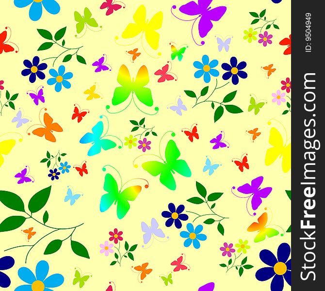 Abstract seamless floral background with butterflies. Abstract seamless floral background with butterflies