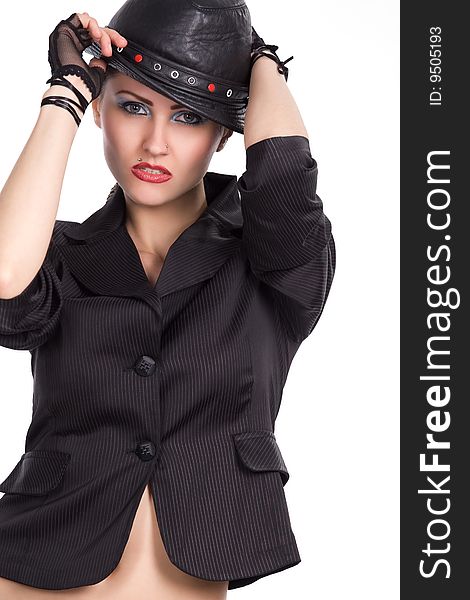 Young fashionable model with black hat