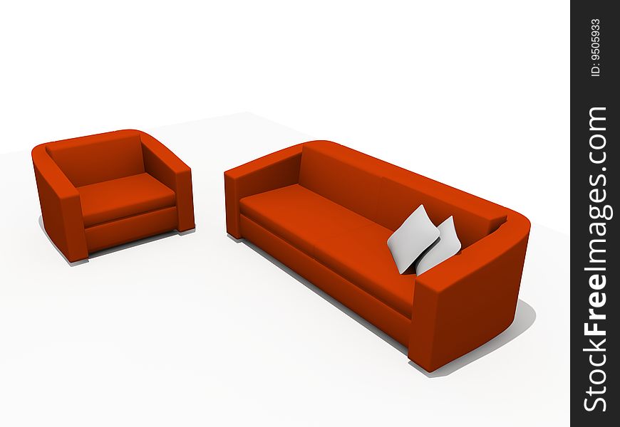 Sofa and armchair on the white background (3D)