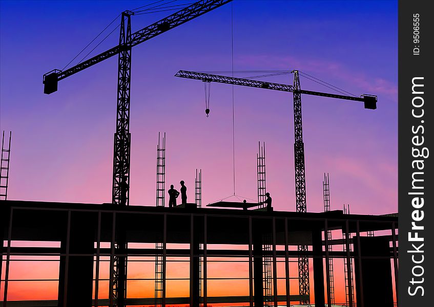 Silhouette of the worker on a background of the sky