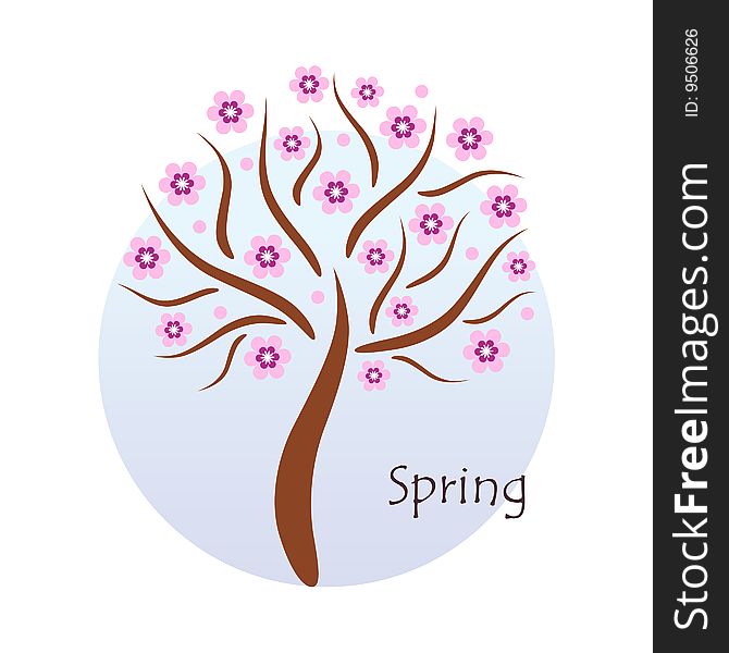 Seasonal tree: spring on blue circle background