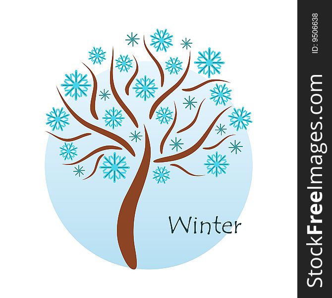 Seasonal tree: winter  on blue circle background