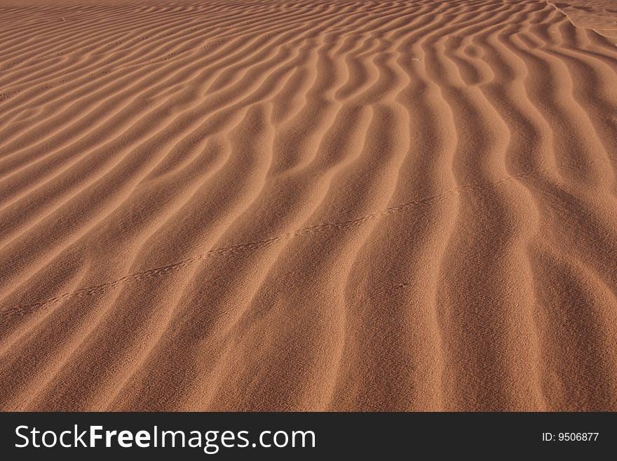 Lines on the sand in the desert of Wadi Rum