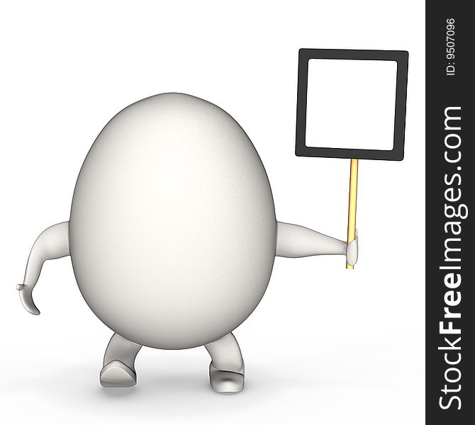 Egg shaped concept man holds copy space board.High resolution 3D render. Egg shaped concept man holds copy space board.High resolution 3D render.