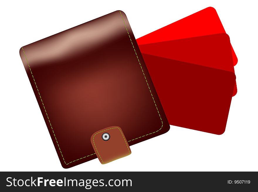 Realistic wallet with cards, vector illustration