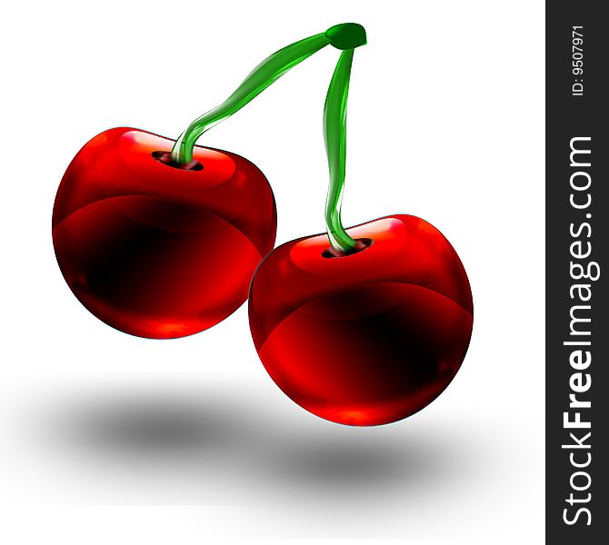 An illustration of red cherries