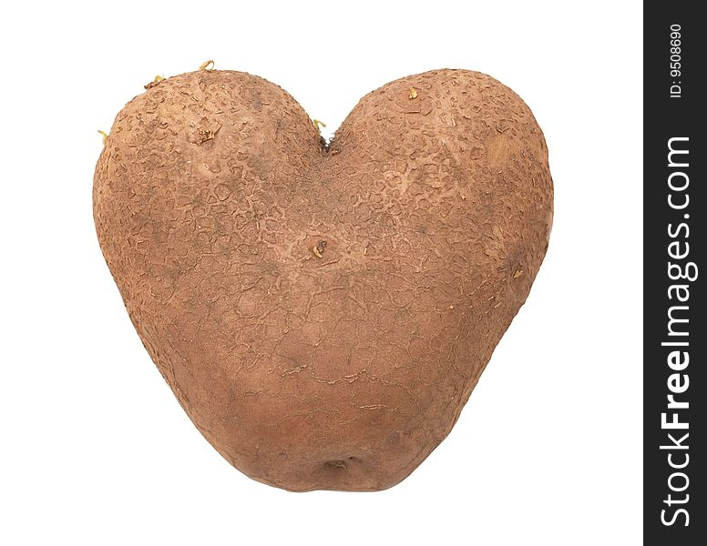 Potato in heart shape isolated on white