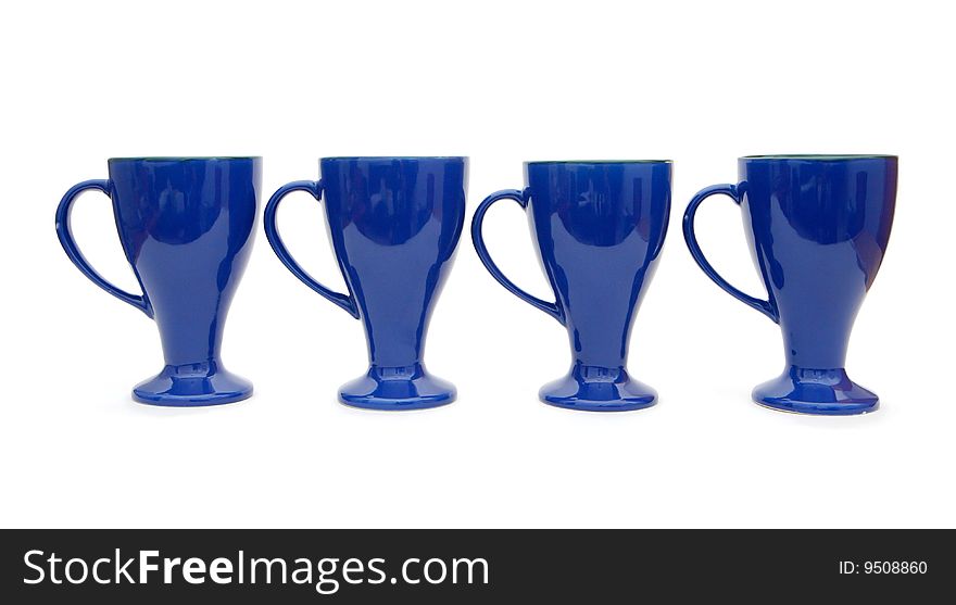 Row of blue long-stemmed cups