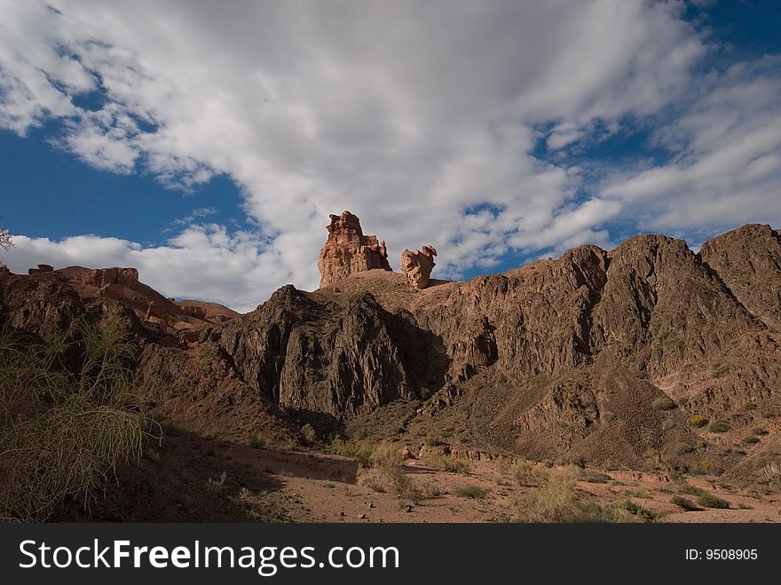 Elements of a rocky canyon, valley of castle, Kazakhstan