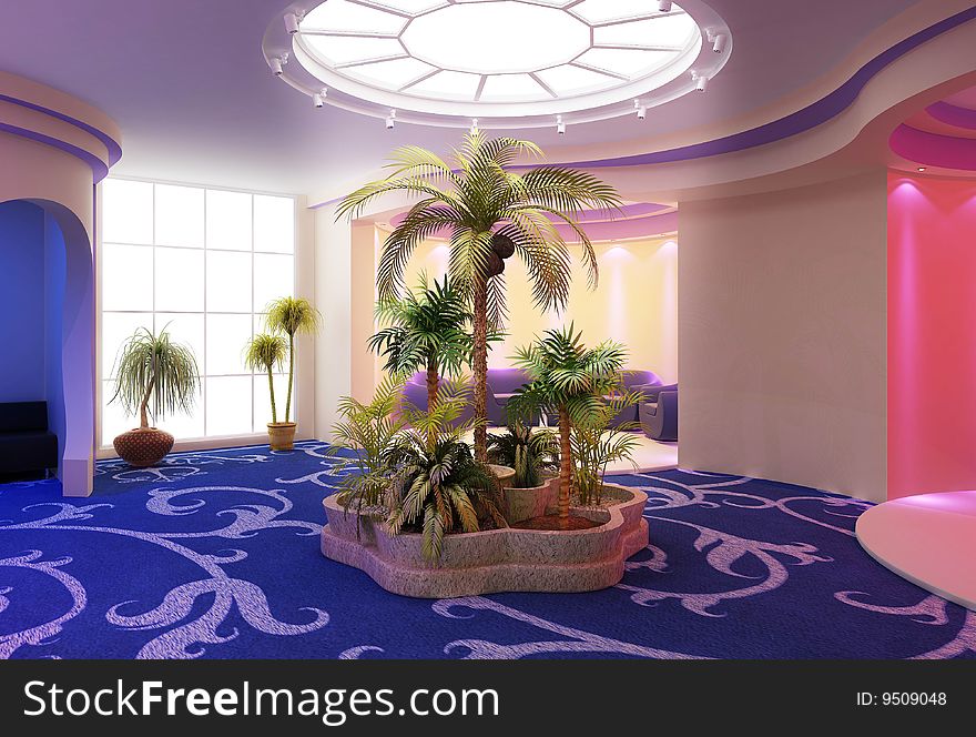 Design of a modern hall (3d rendering)