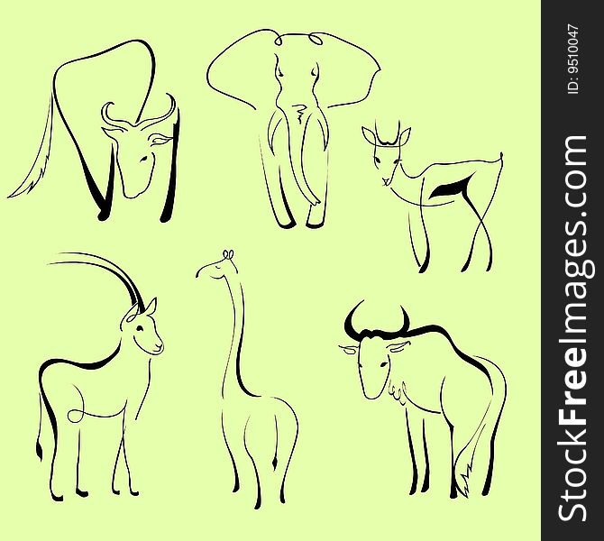 Vector illustraition of Wild Animals Design Set made with simple line only