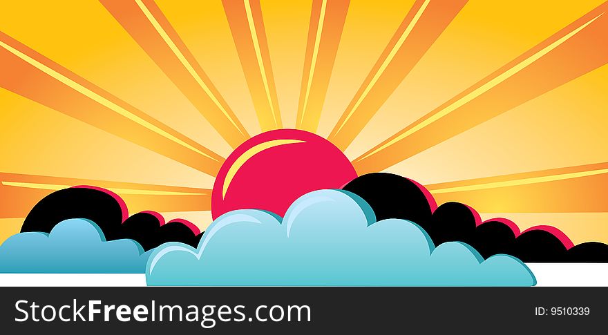 Vector illustration of very hot sun and big clouds. Vector illustration of very hot sun and big clouds.