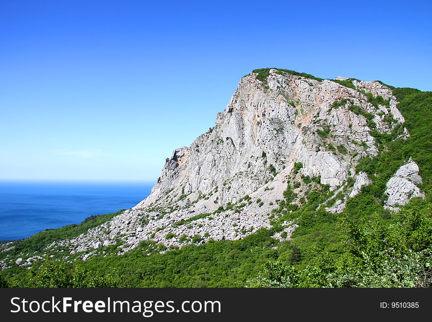 Amazing view with sea and mountain. Shot in Crimea