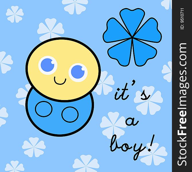 A new born baby-boy card with a little baby smiling happy. Digital drawing. Coloured Picture. A new born baby-boy card with a little baby smiling happy. Digital drawing. Coloured Picture.