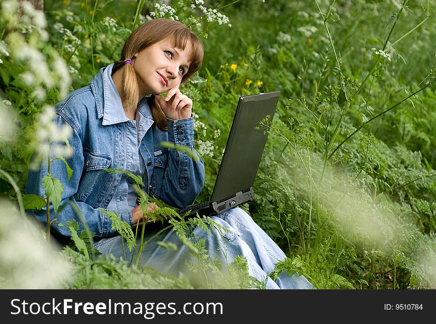 Girl and  laptop