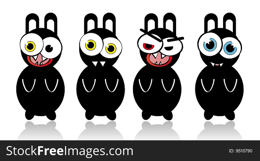 Crazy black rabbits with weird emotions. Crazy black rabbits with weird emotions