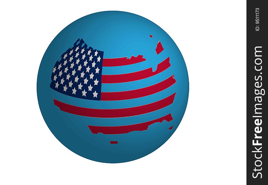 Globo with only one cotinent created as USA flag form. Globo with only one cotinent created as USA flag form
