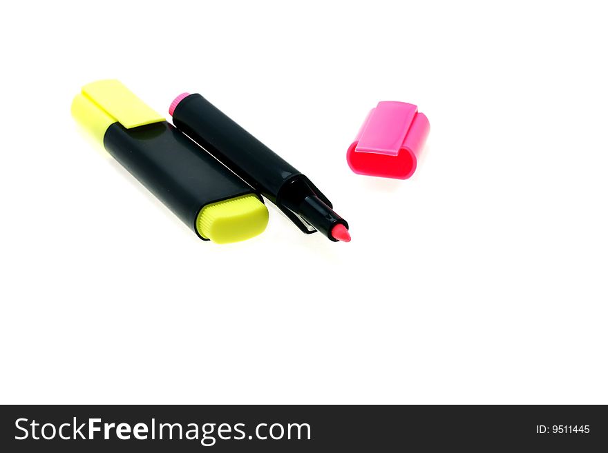 Colorful highlighter pens isolated over a white background. Colorful highlighter pens isolated over a white background