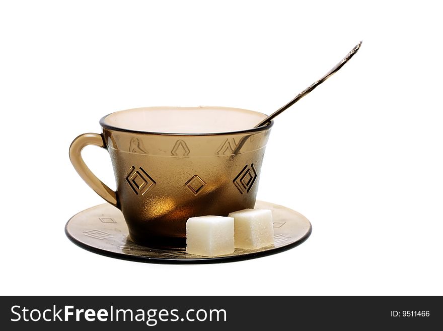 Empty teacup on a white background