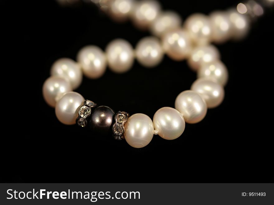 Pearl beads on the black background
