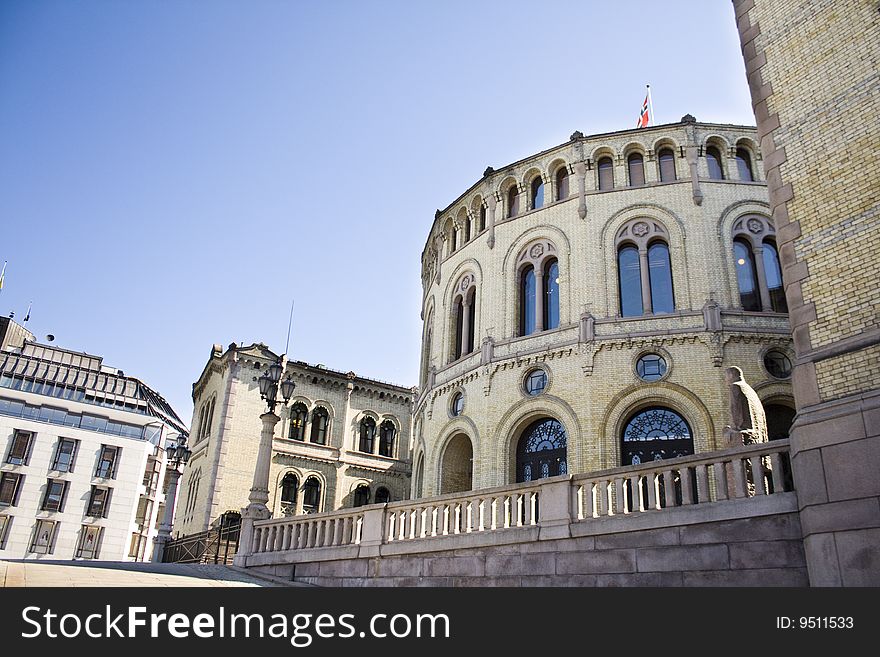 The Norwegian Parlament in Oslo, Norway during the summer. Its called Stortinget in Norwegian. The Norwegian Parlament in Oslo, Norway during the summer. Its called Stortinget in Norwegian