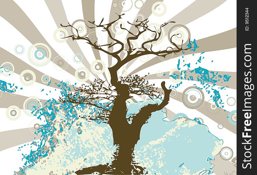 Grunge abstract tree silhouette raster illustration